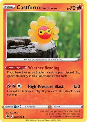 Titan Cards Castform Sunny Form 022/198 Common Pokemon Card (SWSH Chilling Reign) Toploader von Titan Cards