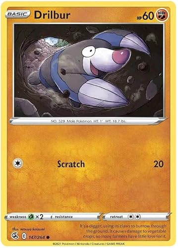 Titan Cards Drilbur 147/264 Common Reverse Holo Pokemon Card (SWSH Fusion Strike) Toploader von Titan Cards