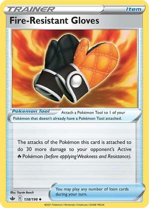 Titan Cards Fire-Resistant Gloves 138/198 Uncommon Reverse Holo Pokemon Card (SWSH Chilling Reign) Toploader von Titan Cards