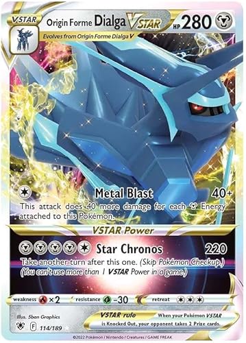 Titan Cards Origin Forme Dialga VSTAR 114/189 seltene VSTAR Pokemon Karte (SWSH Astral Radiance) + 1x Toploader von Titan Cards