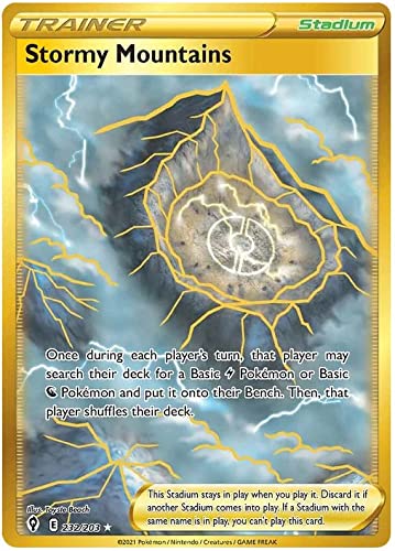 Titan Cards Stormy Mountains 232/203 Gold Secret Rare Pokemon Card (SWSH Evolving Skies) Toploader von Titan Cards