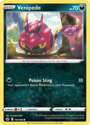 Titan Cards Venipede 105/198 Common Pokemon Card (SWSH Chilling Reign) Toploader von Titan Cards