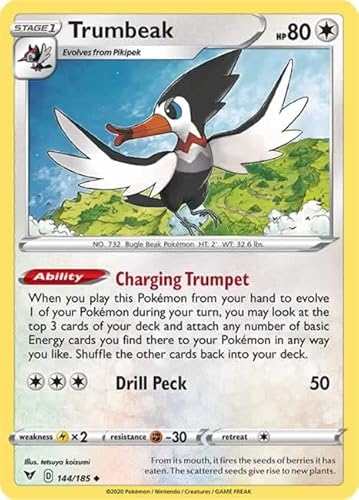 Trumbeak 144/185 Uncommon Reverse Holo Pokemon Card (SWSH04 Vivid Voltage) + TitanCards® Toploader von Titan Cards