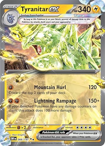 Tyranitar ex 066/197 Double Rare Pokemon Karte (SV Obsidian Flames) + 1x TitanCards® Toploader von Titan Cards