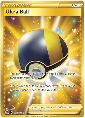 Ultra Ball 186/172 Gold Secret Seltene Pokemon Karte (SWSH Brilliant Stars) + 1x TitanCards® Toploader von Titan Cards