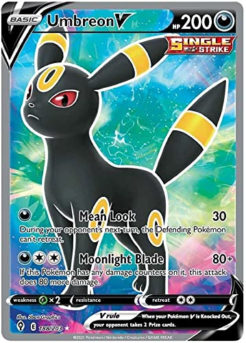 Umbreon V 188/203 Ultra Rare Pokemon Karte (SWSH Evolving Skies) + TitanCards® Toploader von Titan Cards