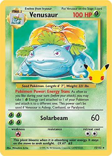 Venusaur (Base Set) 15/102 seltene Holo Pokemon Karte (Celebrations) + TitanCards® Toploader von Titan Cards