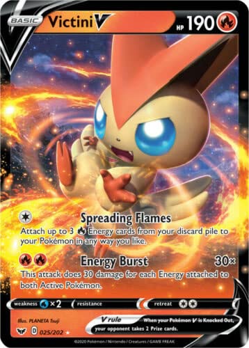 Victini V 025/202 Ultra Rare Pokemon Karte (Schwert & Schild) + TitanCards® Toploader von Titan Cards