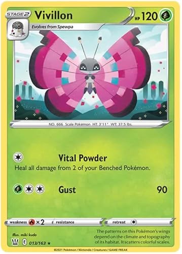 Vivillon 013/163 Rare Pokemon Card (Battle Styles) + TitanCards® Toploader von Titan Cards