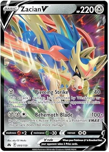 Zacian V 095/159 Ultra-Rare Rare Pokemon Karte (SWSH Crown Zenith) + TitanCards® Toploader von Titan Cards