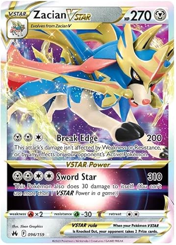Zacian VSTAR 096/159 Seltene VSTAR Pokemon Karte (SWSH Crown Zenith) + 1x TitanCards® Toploader von Titan Cards