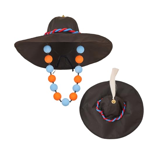 Tittaty Anime Hut Schwarz Traditionelle Koreanische Mütze mit Kette Sonnenschutz Breite Kappe Halloween Karneval Cosplay Zubehör von Tittaty