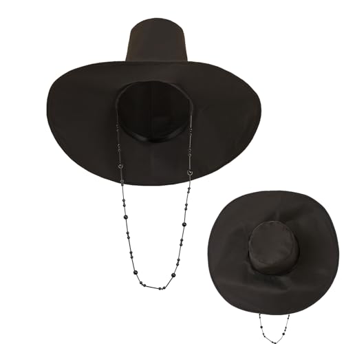 Tittaty Anime Hut Schwarz Traditionelle Koreanische Mütze mit Kette Sonnenschutz Breite Kappe Halloween Karneval Cosplay Zubehör von Tittaty
