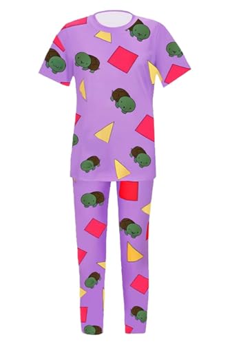 Tittaty Anime Pajamas Lila Cartoon Schildkröte Schlafanzug Bedruckte Zweiteiliger Pyjama Set Nachtwäsche Hunters Cosplay Kostüm Halloween Party Outfit von Tittaty