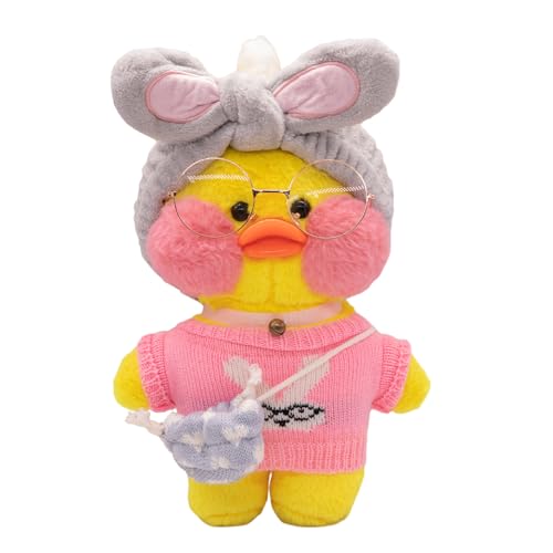 Tittaty Christmas Duck Kostüm Ente Plüschtier Weihnachten Kuscheltier Cartoon Toy Doll Niedlicher Kopfbedeckung Tasche Brille Tolle Weihnachsgeschenke Freunde Geburtstagsgeschenk (Altrosa) von Tittaty