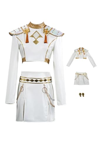 Tittaty Hunters Cosplay Kostüm Mädchen Weiß Crop Top Rock Set mit Zubehör Bauchfrei Band Idol Performance Kostüm Halloween Karneval von Tittaty