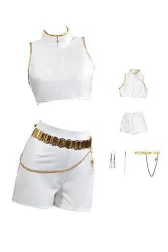 Tittaty Hunters Cosplay Kostüm Mädchen Weiß Crop Top Rock Set mit Zubehör Bauchfrei Band Idol Performance Kostüm Halloween Karneval von Tittaty