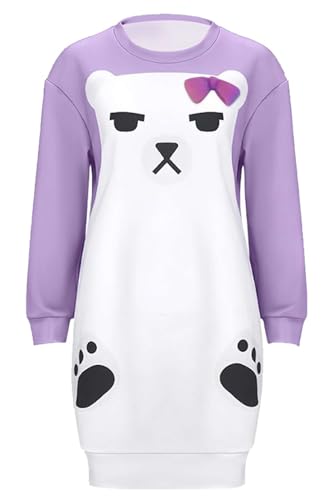 Tittaty Mira Cosplay Pyjamas Lila Cartoon Bär Bedruckte Schlafanzug Hoodies mit Haarschmuck Langarm Nachtkleid Nachtwäsche Halloween Party Outfit von Tittaty