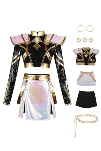 Tittaty Mira Kostüm Anime Hunters Cosplay Band Outfits Schwarz Gold Glitzer Pailletten Jacke Rock Set Bauchfrei Glitter Star Idol Anzug Halloween Karneval von Tittaty