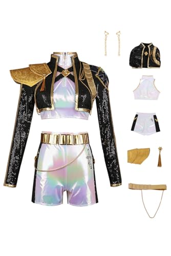 Tittaty Mira Kostüm Anime Hunters Cosplay Band Outfits Schwarz Gold Glitzer Pailletten Jacke Rock Set Bauchfrei Glitter Star Idol Anzug Halloween Karneval von Tittaty