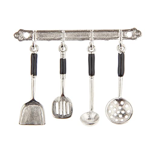 Miniatur-Küchenzubehör-Set aus Metall für Puppenhaus 1:12 – 5 Stück silberner Löffel und Spatel Mikro-Landschaftsdekoration von Tiuimk