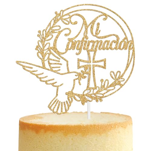 Mi Confirmación Tortenaufsatz, Friedenstauben-Kreuz, religiöse Erstkommunion, Hochzeit, Taufe, Konfirmation, Babyparty, 1. Geburtstag, Taufe, Party-Dekorationen für Jungen und Mädchen, Goldglitzer Mi Confirmación Tortenaufsatz, Friedenstauben-Kreuz, religiöse Erstkommunion, Hochzeit, Taufe, Konfirmation, Babyparty, 1. Geburtstag, Taufe, Party-Dekorationen für Jungen und Mädchen, Goldglitzer von Tivurcia