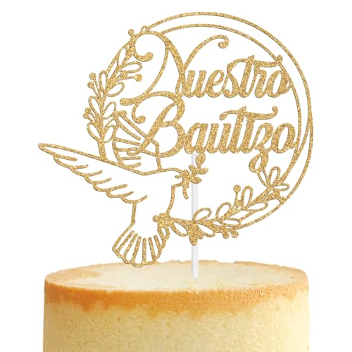 Nuestro Bautizo Tortenaufsatz, Friedenstauben-Kreuz, religiöse Erstkommunion, Hochzeit, Taufe, Konfirmation, Babyparty, 1. Geburtstag, Taufe, Party-Dekorationen für Jungen und Mädchen, Goldglitzer Nuestro Bautizo Tortenaufsatz, Friedenstauben-Kreuz, religiöse Erstkommunion, Hochzeit, Taufe, Konfirmation, Babyparty, 1. Geburtstag, Taufe, Party-Dekorationen für Jungen und Mädchen, Goldglitzer von Tivurcia