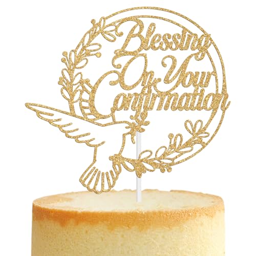 Tortenaufsatz "Blessing on Your Confirmation", Friedenstauben-Kreuz, religiöse Erstkommunion, Hochzeit, Taufe, Babyparty, 1. Geburtstag, Taufe, Party-Dekorationen für Jungen und Mädchen, Goldglitzer Tortenaufsatz "Blessing on Your Confirmation", Friedenstauben-Kreuz, religiöse Erstkommunion, Hochzeit, Taufe, Babyparty, 1. Geburtstag, Taufe, Party-Dekorationen für Jungen und Mädchen, Goldglitzer von Tivurcia