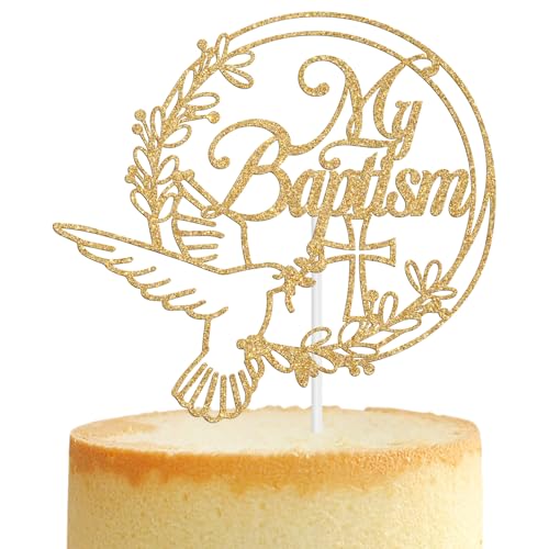 Tortenaufsatz "Meine Taufe, Friedenstauben-Kreuz, religiöse Erstkommunion, Hochzeit, Taufe, Babyparty, 1. Geburtstag, Party-Dekorationen für Jungen und Mädchen, goldfarbener Glitzer Tortenaufsatz "Meine Taufe, Friedenstauben-Kreuz, religiöse Erstkommunion, Hochzeit, Taufe, Babyparty, 1. Geburtstag, Party-Dekorationen für Jungen und Mädchen, goldfarbener Glitzer von Tivurcia