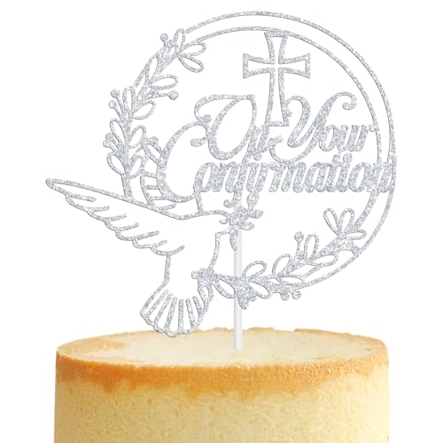 Tortenaufsatz "On Your Confirmation", Friedenstauben-Kreuz, religiöse Taufe, Hochzeit, Taufe, Babyparty, 1. Geburtstag, Party-Dekorationen für Jungen und Mädchen, silberner Glitzer Tortenaufsatz "On Your Confirmation", Friedenstauben-Kreuz, religiöse Taufe, Hochzeit, Taufe, Babyparty, 1. Geburtstag, Party-Dekorationen für Jungen und Mädchen, silberner Glitzer von Tivurcia