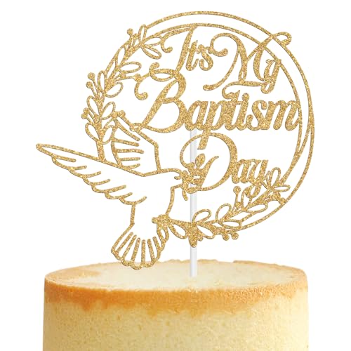 Tortenaufsatz mit Aufschrift "It's My Baptism Day", Friedenstauben-Kreuz, religiöse Erstkommunion, Hochzeit, Taufe, Babyparty, 1. Geburtstag, Taufe, Party-Dekorationen für Jungen und Mädchen, Tortenaufsatz mit Aufschrift "It's My Baptism Day", Friedenstauben-Kreuz, religiöse Erstkommunion, Hochzeit, Taufe, Babyparty, 1. Geburtstag, Taufe, Party-Dekorationen für Jungen und Mädchen, von Tivurcia