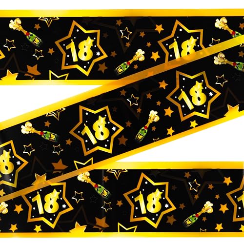 18 Geburtstag Deko Absperrband schwarz/gold - Originelle Dekoration für einen gelungenen 18. Geburtstag Junge oder Mädchen - Tiwoca von Tiwoca