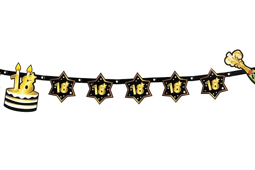 18 Geburtstag Deko Girlande schwarz/gold - Originelle Dekoration für einen gelungenen 18. Geburtstag Junge oder Mädchen - Tiwoca von Tiwoca