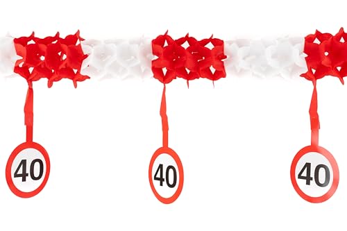 40 Geburtstag Deko Girlande Verkehrszeichen rot / weiß - Originelle Geburtstagsdeko 40 für einen gelungenen 40 Geburtstag Frauen oder Männer - Tiwoca von Tiwoca