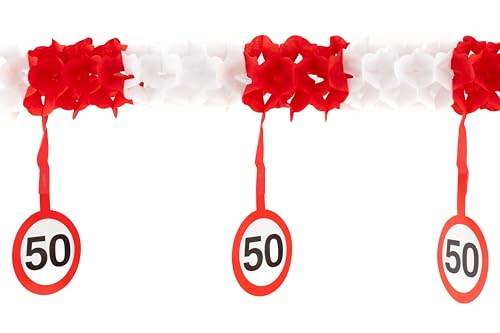 50 Geburtstag Deko Girlande Verkehrszeichen rot/weiß - Originelle Geburtstagsdeko 50 für einen gelungenen 50 Geburtstag Frau oder Mann - Tiwoca von Tiwoca