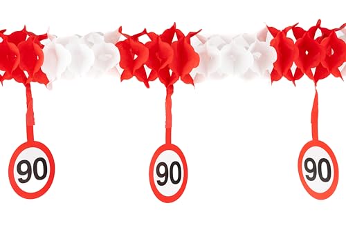 90 Geburtstag Deko Girlande Verkehrszeichen rot/weiß - Originelle Geburtstagsdeko für einen gelungenen 90. Geburtstag Frau oder Mann – Tiwoca von Tiwoca