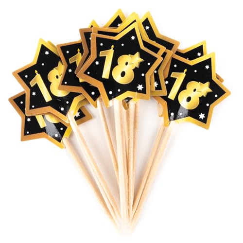 18 Geburtstag Deko Party-Picks schwarz/gold - Originelle Dekoration für einen gelungenen 18. Geburtstag Junge oder Mädchen - Tiwoca von Tiwoca