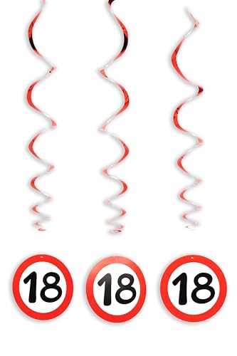 18 Geburtstag Deko Spiralen Verkehrszeichen rot/weiß - Originelle Dekoration für einen gelungenen 18. Geburtstag Junge oder Mädchen - Tiwoca von Tiwoca