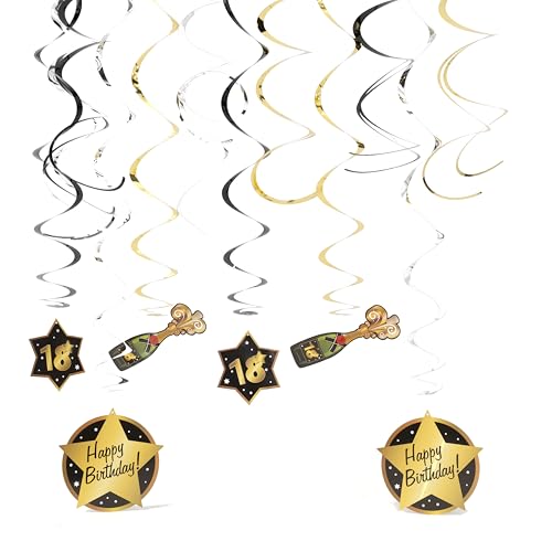 18 Geburtstag Deko Spiralen schwarz/gold - Originelle Dekoration für einen gelungenen 18. Geburtstag Junge oder Mädchen - Tiwoca von Tiwoca