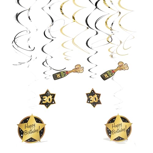 30 Geburtstag Deko Spiralen schwarz/gold - Originelle Geburtstagsdeko 30 für einen gelungenen 30 Geburtstag Männer oder Frauen - Tiwoca von Tiwoca