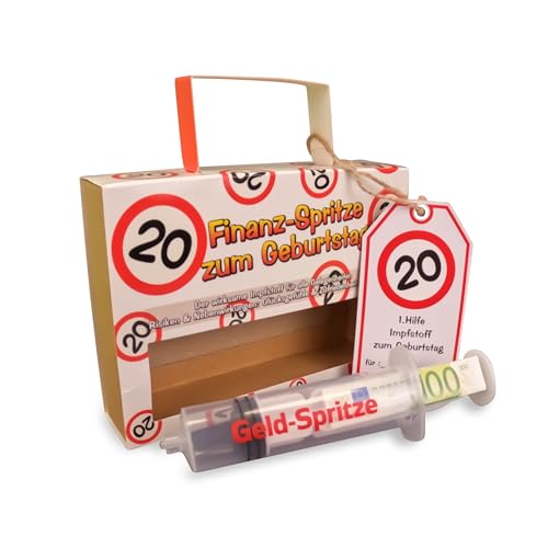Tiwoca 20 Geburtstag Geschenk Geldspritze Verkehrszeichen rot/weiß - Originelles Geburtstagsgeschenk für einen gelungenen 20 Geburtstag Frau oder Mann von Tiwoca