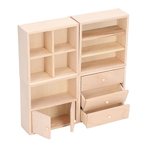 1/12 Doll House Cabinet Set, Lebenseähnliche Birkenholz-Miniaturmöbel mit Schubladen, Dekoration für Puppenhaus-Zimmer, Vier Fächer-Wandschrank, mit DREI Schicht Schubladenschrank 1/12 Doll House Cabinet Set, Lebenseähnliche Birkenholz-Miniaturmöbel mit Schubladen, Dekoration für Puppenhaus-Zimmer, Vier Fächer-Wandschrank, mit DREI Schicht Schubladenschrank von Tixiyu