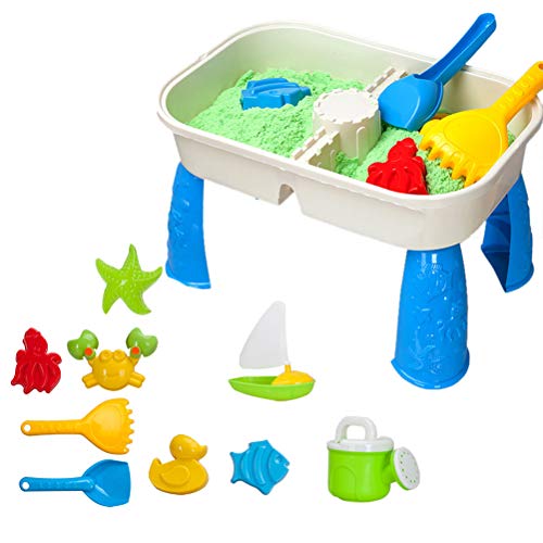 Tixiyu Sandwasser Aktivitätstisch Kinderbeach Spieltisch Kleinkind Sandwasserspielset mit 9 Strandspielzeug für Innenspaß Im Freien, Multiplayer Outdoor -Spielset für Im Alter von 3+ von Tixiyu
