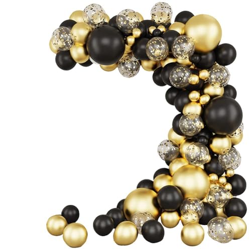 Tixqeaif 129 Stück Schwarze und Goldene Luftballons, Konfetti, Latexballons, Partydekorationen Tixqeaif 129 Stück Schwarze und Goldene Luftballons, Konfetti, Latexballons, Partydekorationen von Tixqeaif
