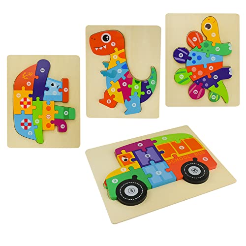 Tizund 4PCS Hölzernes Digitales Puzzle, Dreidimensionales Puzzleteil für Frühkindliche Bildung, Passend für 0-3-Jährige, um Lernendes Denken und Praktische Fähigkeiten Auszuüben von Tizund