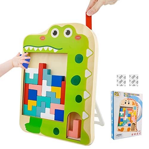Tizund Russian Wooden Puzzle Square Toys, Montessori Crocodile Shape Puzzle Toys, Three-in-one Pattern Building Block Puzzle Games, Suitable for Children's Toys Education Thinking Games Birthday Gift von Tizund