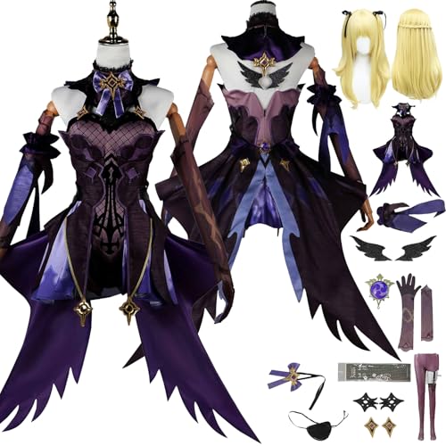 Anime Fischl Cosplay Uniform Kostüm Spiel Genshin Impact Cosplay Outfits mit Escoffier Rolle Schmuck Uniform Rock Verkleidung Anzug Halloween Karneval Party Kleidung Zubehör Komplettset für Frauen von Tjlmomo
