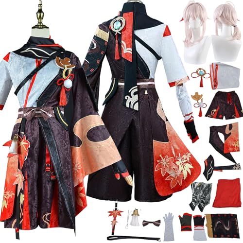 Anime Kaedehara Kazuha Cosplay Uniform Kostüm Spiel Genshin Impact Cosplay Outfits mit Traveler Aether Rolle Uniform Rock Verkleidung Anzug Halloween Karneval Party Kleidung Zubehör Komplettset für von Tjlmomo