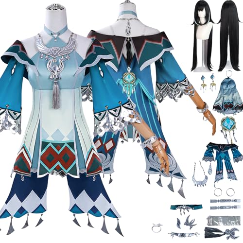 Anime Lan Yan Cosplay Uniform Kostüm Spiel Genshin Impact Cosplay Outfits mit Xianyun Rolle Perücke Uniform Rock Verkleidung Anzug Halloween Karneval Party Kleidung Zubehör Komplettset für Frauen von Tjlmomo