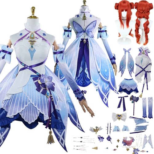 Anime Nilou New Skin Cosplay Uniform Kostüm Spiel Genshin Impact Cosplay Outfits mit Yumemizuki Rolle Perücke Uniform Rock Verkleidung Anzug Halloween Karneval Party Kleidung Zubehör Komplettset für von Tjlmomo